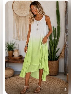Louida Sleeveless Ombre White to Light Green Dress, size small, 45” long, $45